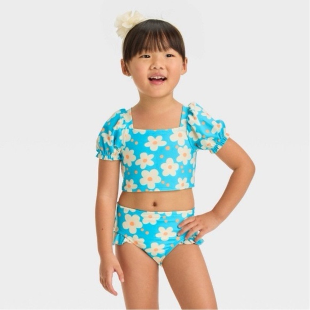 4T. Never worn. Girls Blue Floral Swim Set